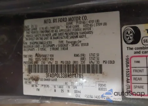 2011 Ford Fusion Hybrid из США, поврежденный, VIN 3FADP0L33BR314785